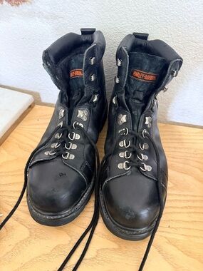 Harley-Davidson Black Leather Moto Lace-Up Boots